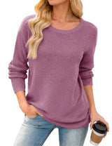 LOMON Womens Sweaters Crewneck Waffle Knit Top Winter Fall Fashion Clothing