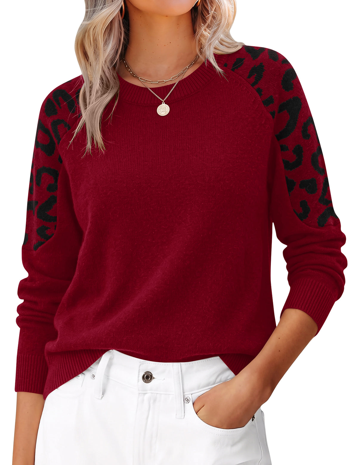LOMON Sweaters for Women Crew Neck Long Sleeve Pullover Tops