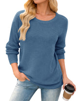 LOMON Womens Sweaters Crewneck Waffle Knit Top Winter Fall Fashion Clothing