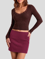 LOMON Women's Corduroy Mini Skirt with Built-in Shorts and a Low Rise Fit