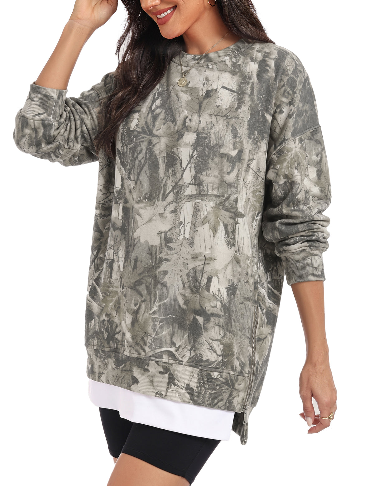 LOMON Women Fleece Oversized Crewneck Sweatshirt Layered Tunic Pullover