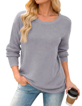 LOMON Womens Sweaters Crewneck Waffle Knit Top Winter Fall Fashion Clothing