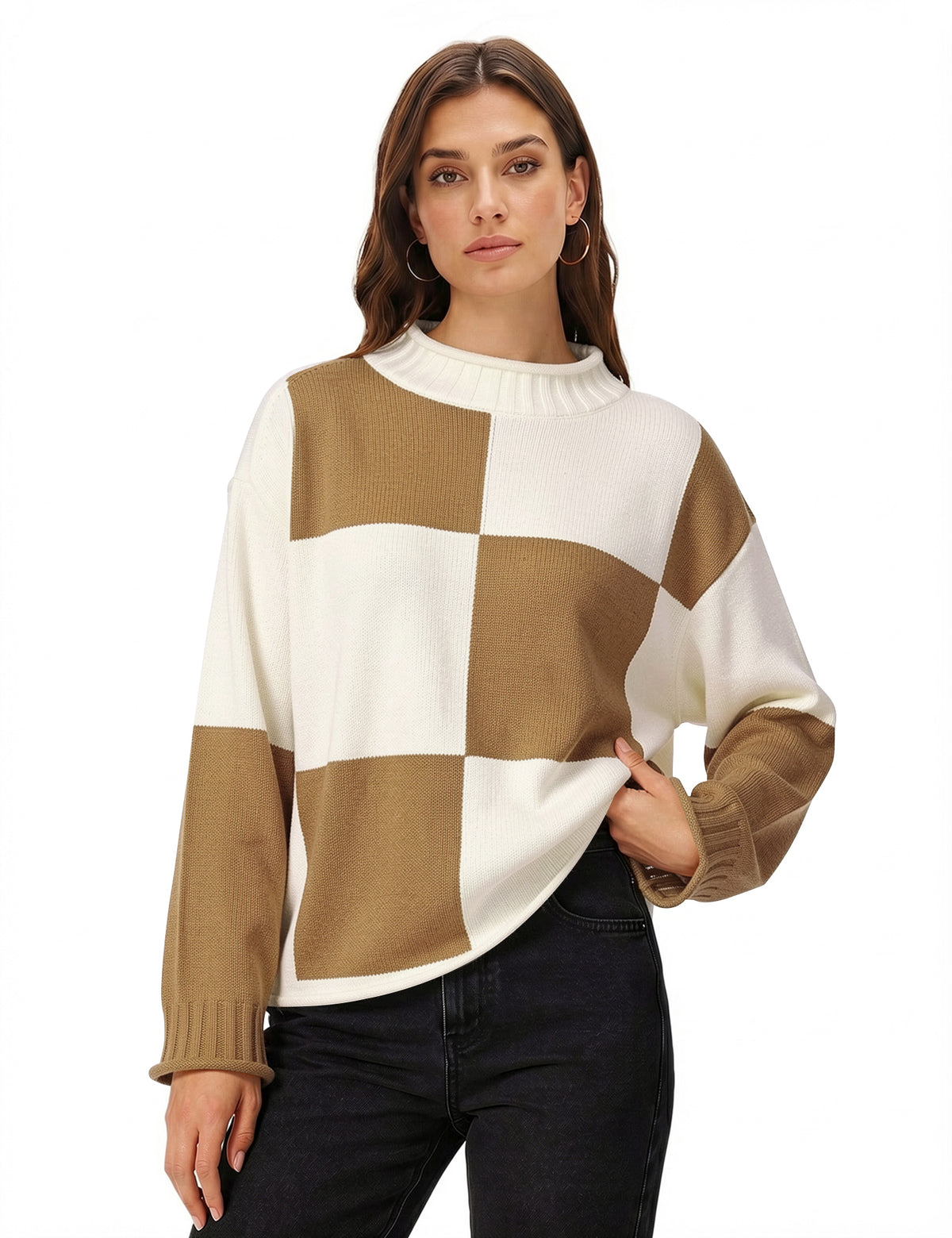 Lomom Womens Cotton Sweater Long Sleeve Mock Neck Fall Winter Tops