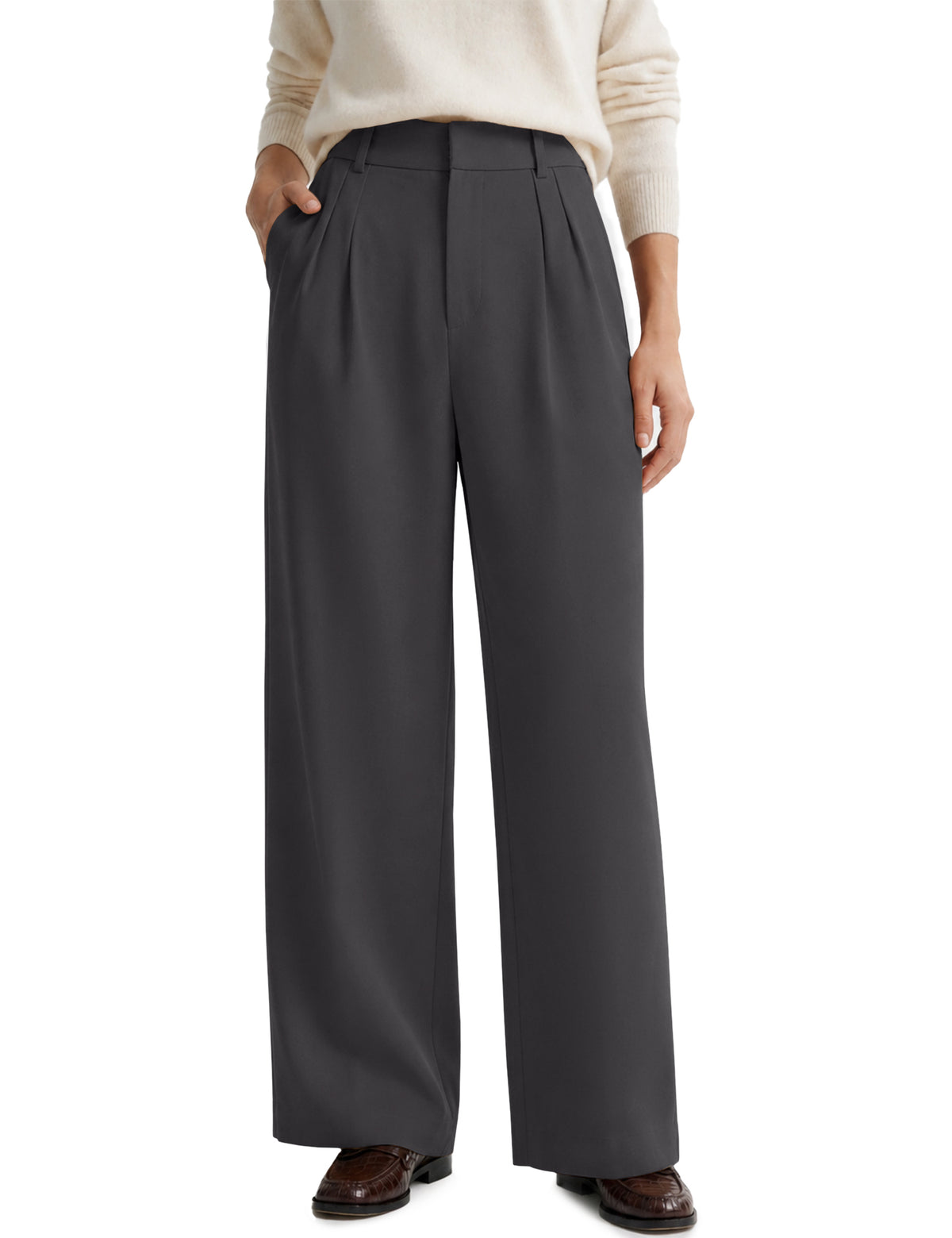 LOMON Women's Wide Leg Dress Pants High Waist Work Slacks with Pockets
