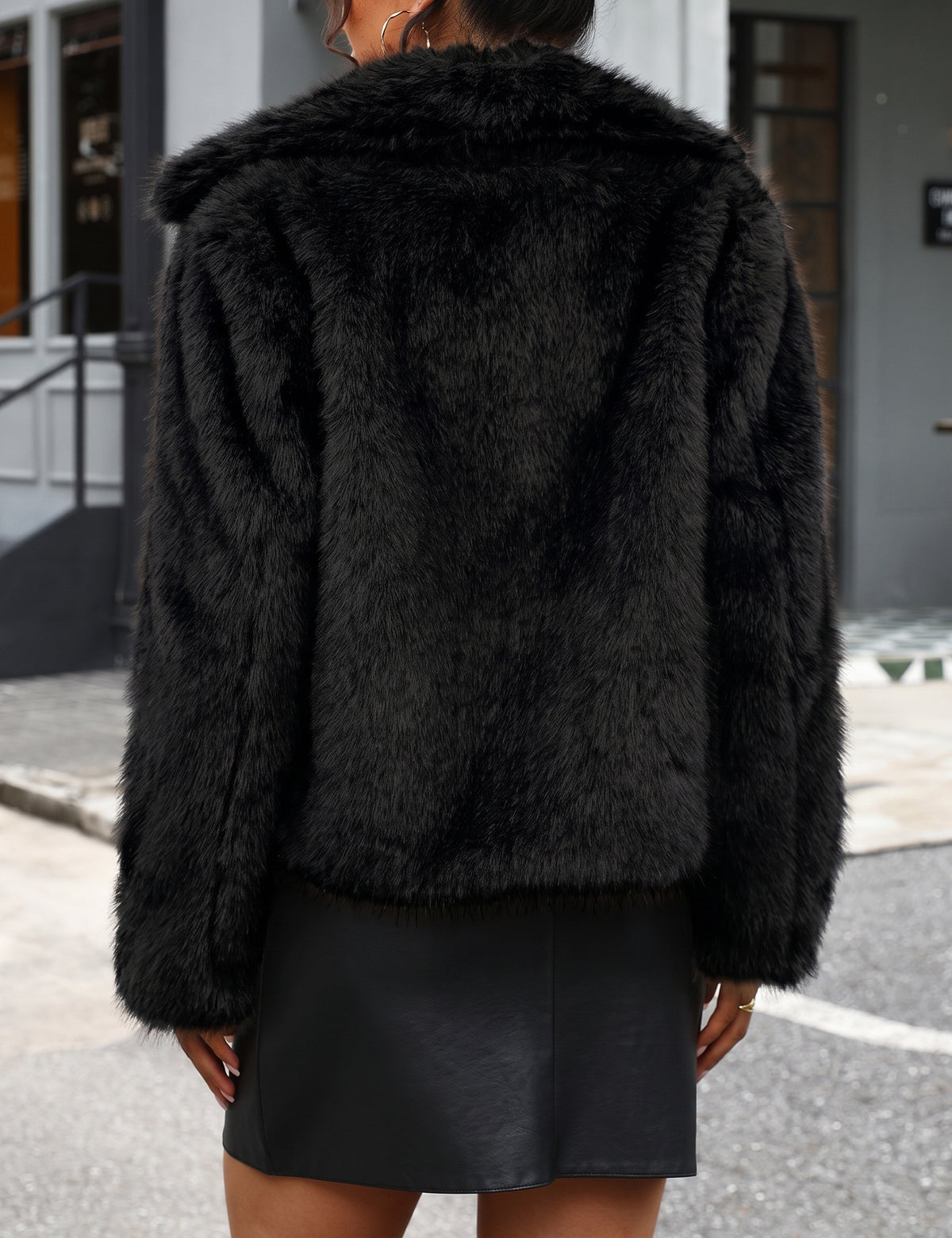 LOMON Faux Fur Coat Women Two-Tone Cropped Fluffy Jacket