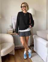 LOMON Sweaters for Women Fall Scalloped Long Sleeve Pullover