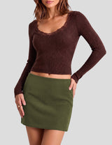 LOMON Women's Corduroy Mini Skirt with Built-in Shorts and a Low Rise Fit