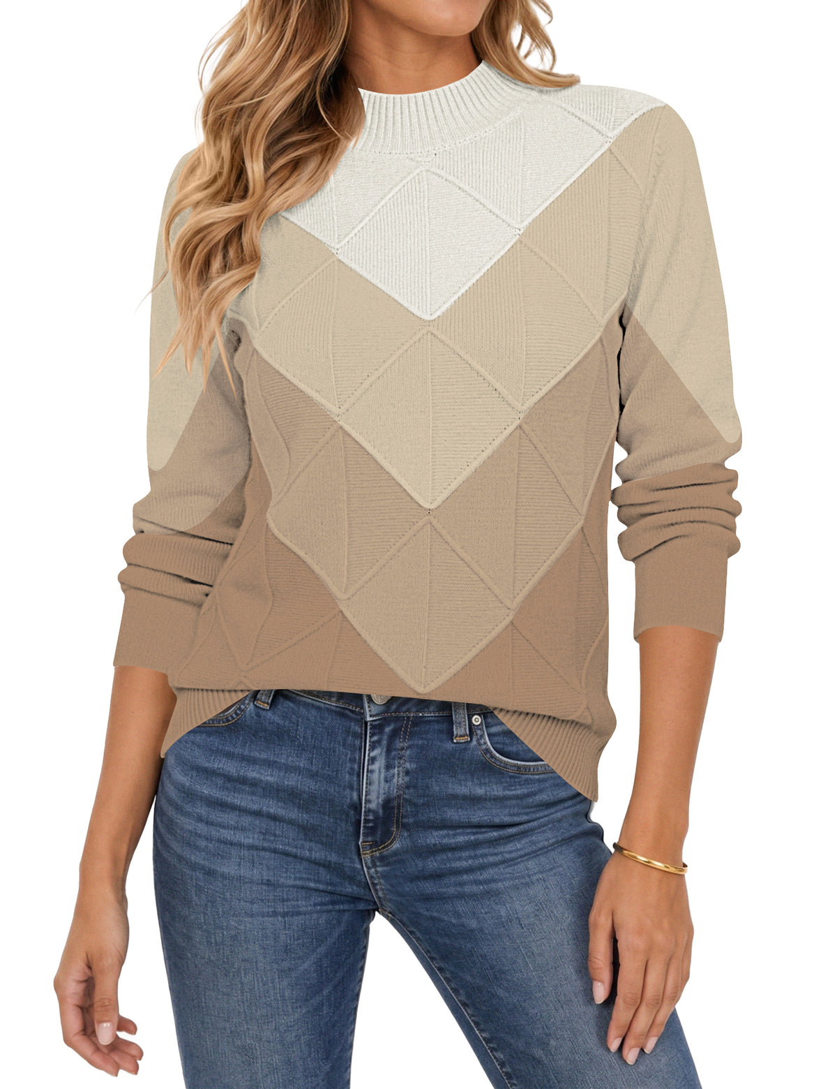 LOMON Women's Mock Neck Sweater Long Sleeve 2026 Fall Winter Knitted Tops