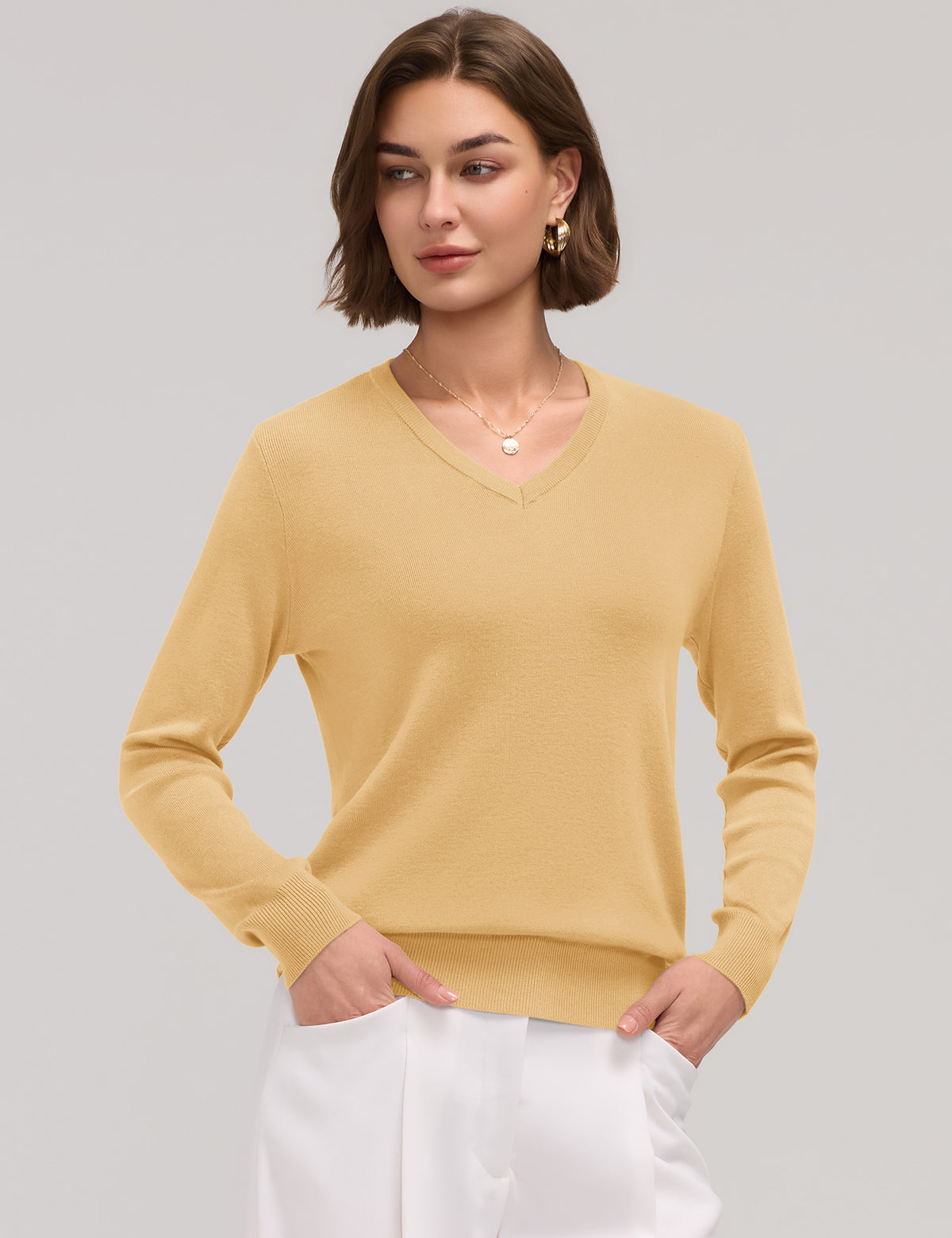 LOMON Sweaters for Women Wool Blend Long Sleeve Sweater Tops Fall Clothes