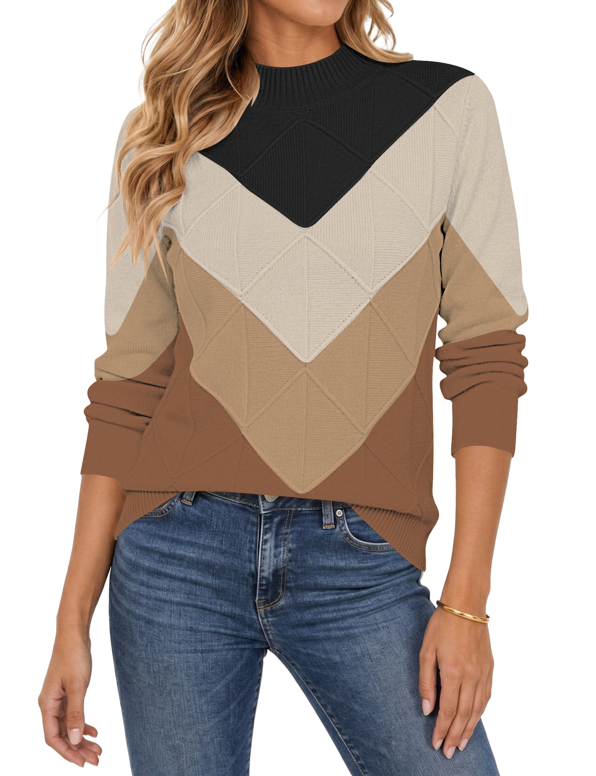 LOMON Women's Mock Neck Sweater Long Sleeve 2026 Fall Winter Knitted Tops