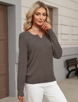 LOMON Womens Wool Blend Long Sleeve Sweaters V Neck Henley Pullover Tops