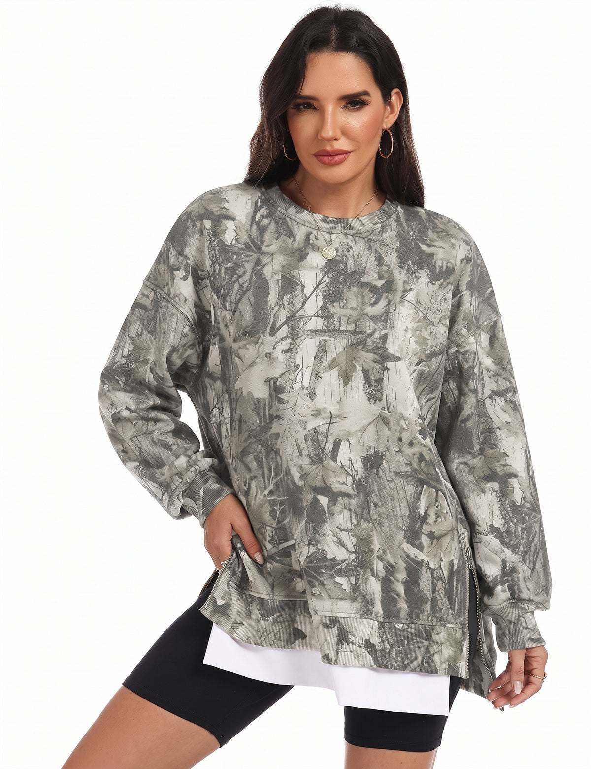 LOMON Women Fleece Oversized Crewneck Sweatshirt Layered Tunic Pullover