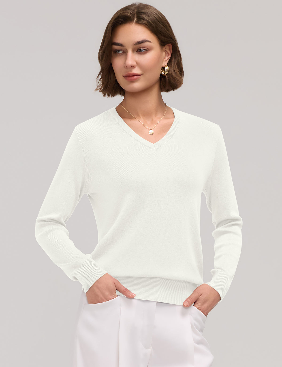 LOMON Sweaters for Women Wool Blend Long Sleeve Sweater Tops Fall Clothes