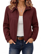 LOMON Jackets for Women Zip Up Funnel Neck Cropped Jackets With Pockets