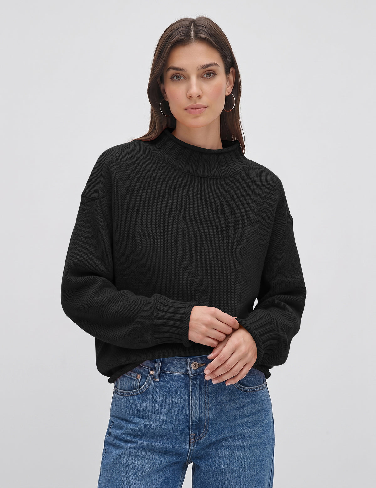 Lomom Womens Cotton Sweater Long Sleeve Mock Neck Fall Winter Tops