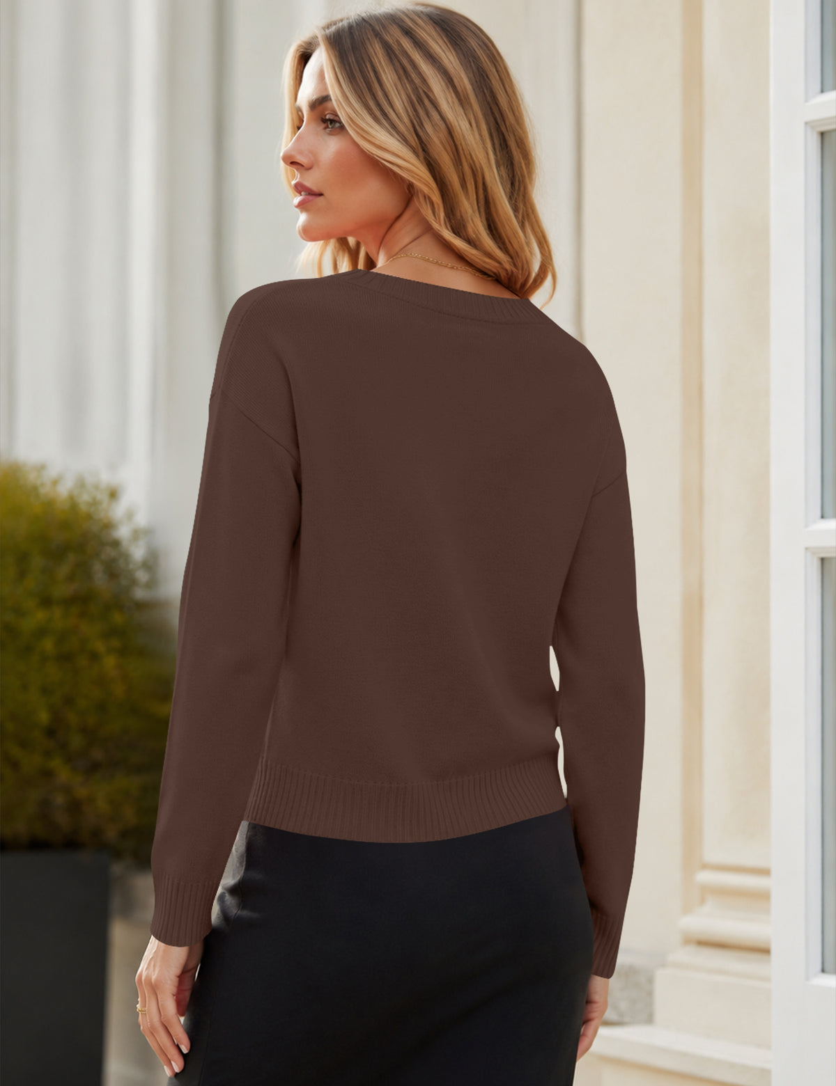 LOMON Sweaters for Women V Neck Long Sleeve Fall Oufits Casual Tops