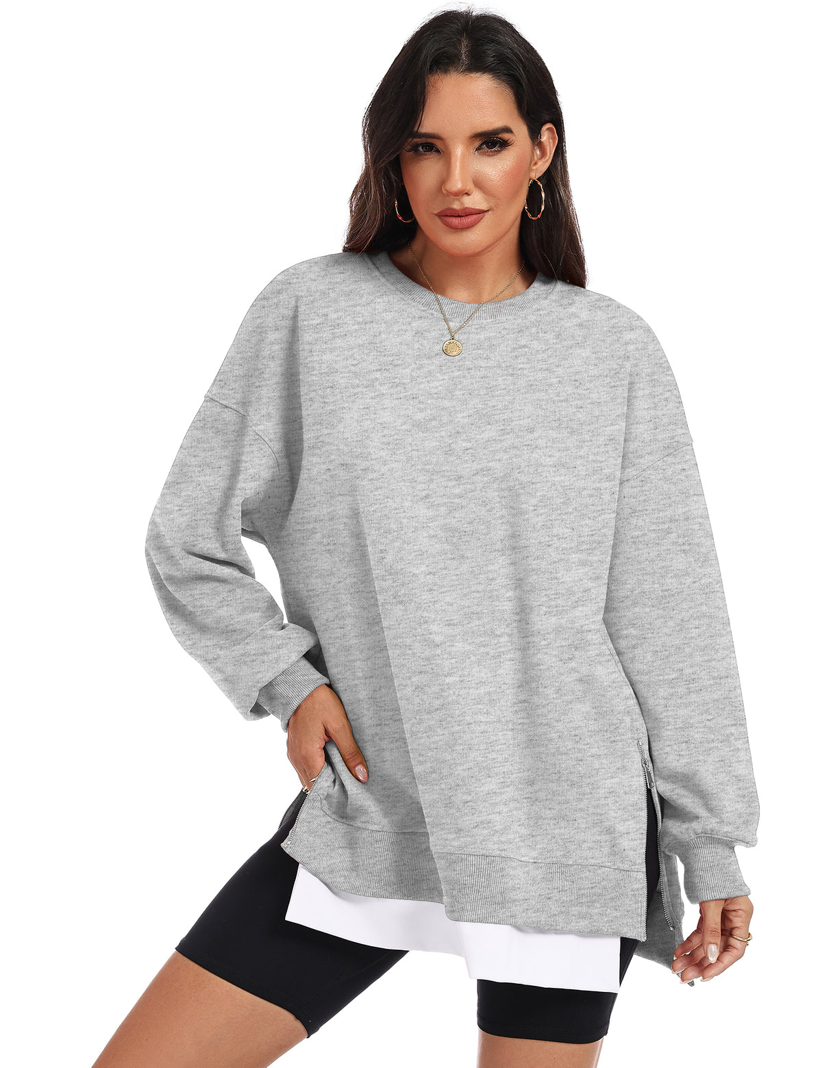 LOMON Women Fleece Oversized Crewneck Sweatshirt Layered Tunic Pullover