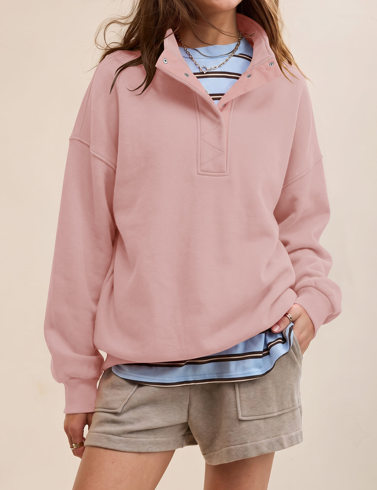 LOMON Sweatshirts for Women Button Mock Neck Pullover Tops
