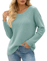 LOMON Womens Sweaters Crewneck Waffle Knit Top Winter Fall Fashion Clothing