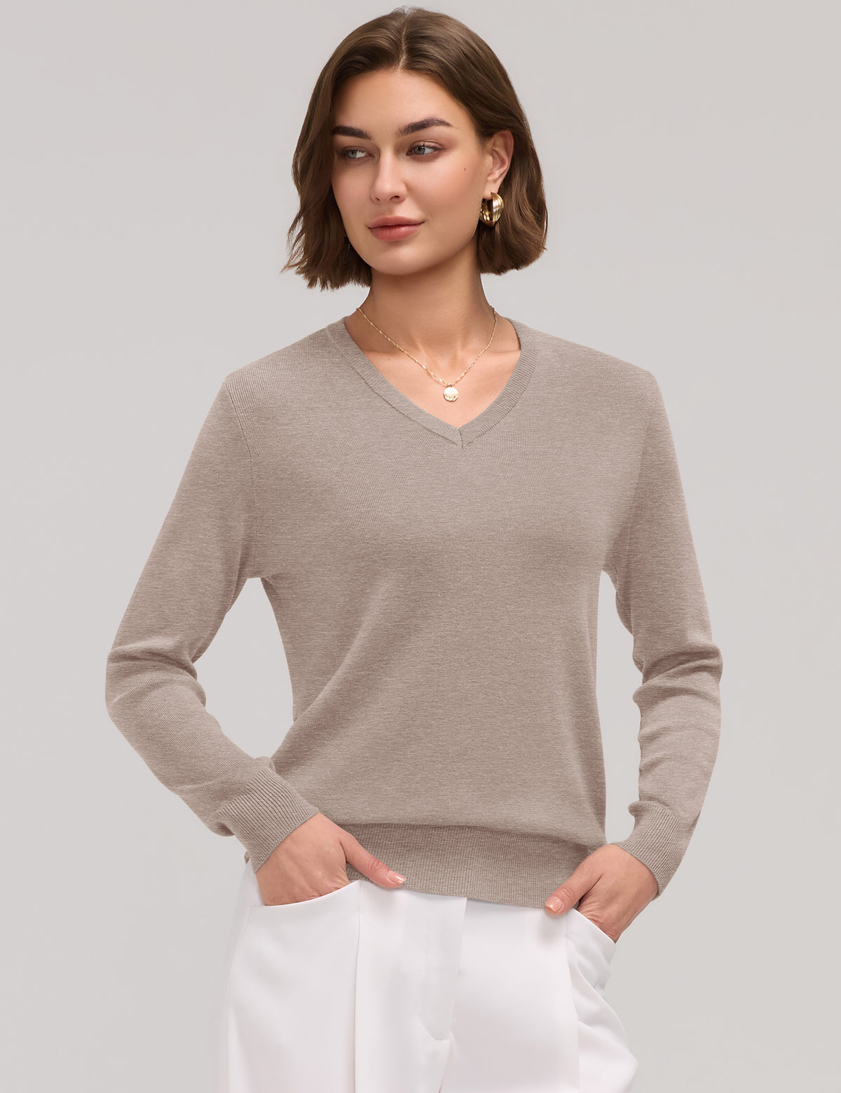 LOMON Sweaters for Women Wool Blend Long Sleeve Sweater Tops Fall Clothes