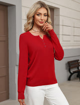 LOMON Womens Wool Blend Long Sleeve Sweaters V Neck Henley Pullover Tops