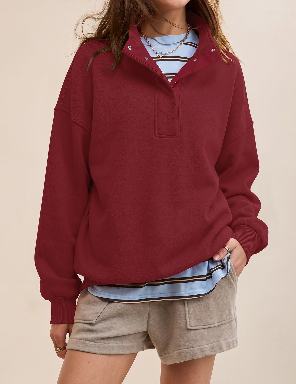 LOMON Sweatshirts for Women Button Mock Neck Pullover Tops