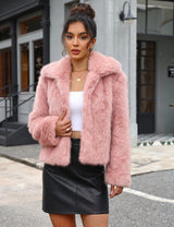 LOMON Faux Fur Coat Women Two-Tone Cropped Fluffy Jacket
