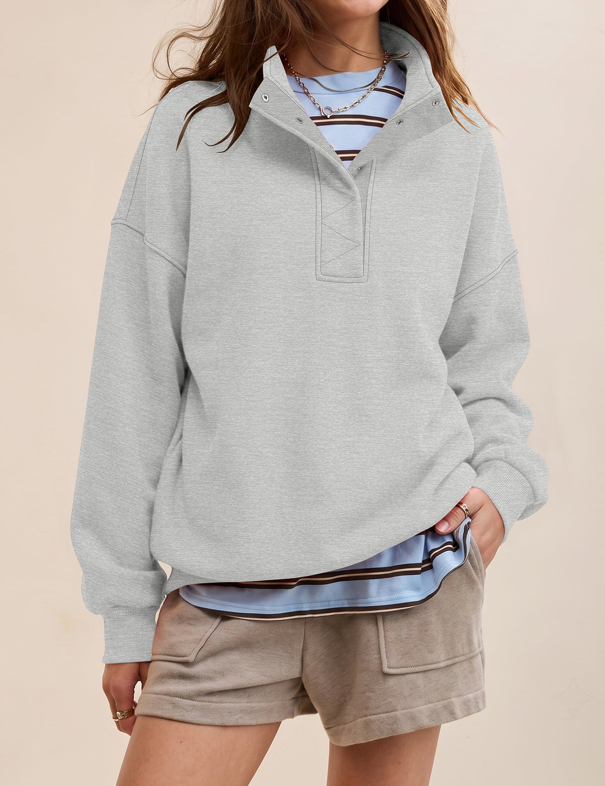 LOMON Sweatshirts for Women Button Mock Neck Pullover Tops