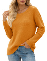 LOMON Womens Sweaters Crewneck Waffle Knit Top Winter Fall Fashion Clothing