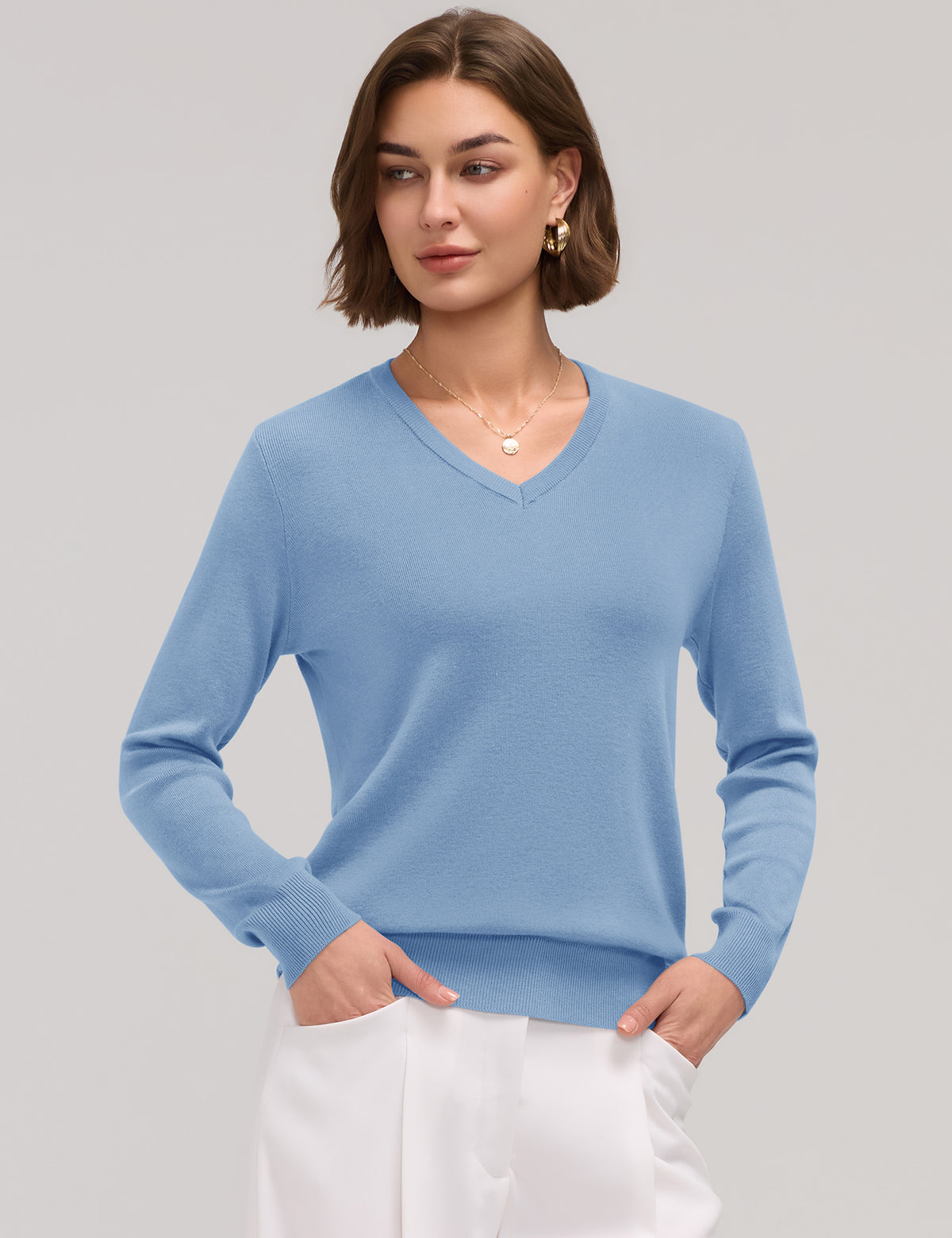 LOMON Sweaters for Women Wool Blend Long Sleeve Sweater Tops Fall Clothes