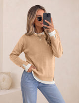 LOMON Womens Sweaters Cozy Long Sleeve Pullover Tops Faux Layered Sweaters