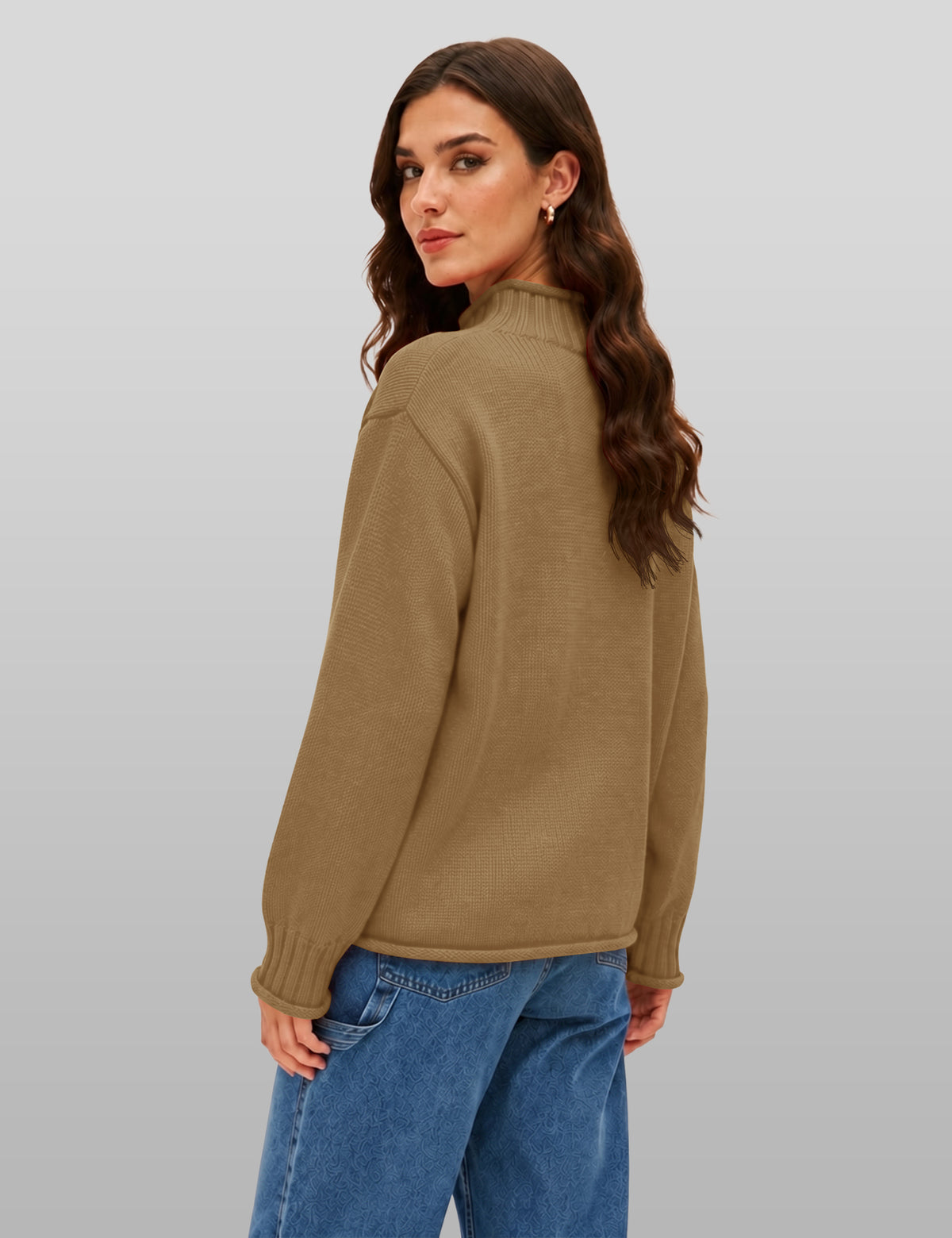 Lomom Womens Cotton Sweater Long Sleeve Mock Neck Fall Winter Tops