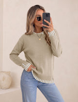 LOMON Womens Sweaters Cozy Long Sleeve Pullover Tops Faux Layered Sweaters