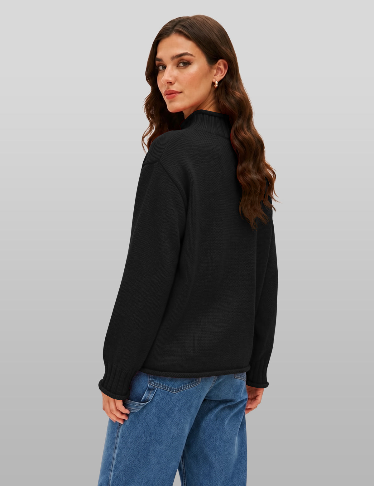 Lomom Womens Cotton Sweater Long Sleeve Mock Neck Fall Winter Tops