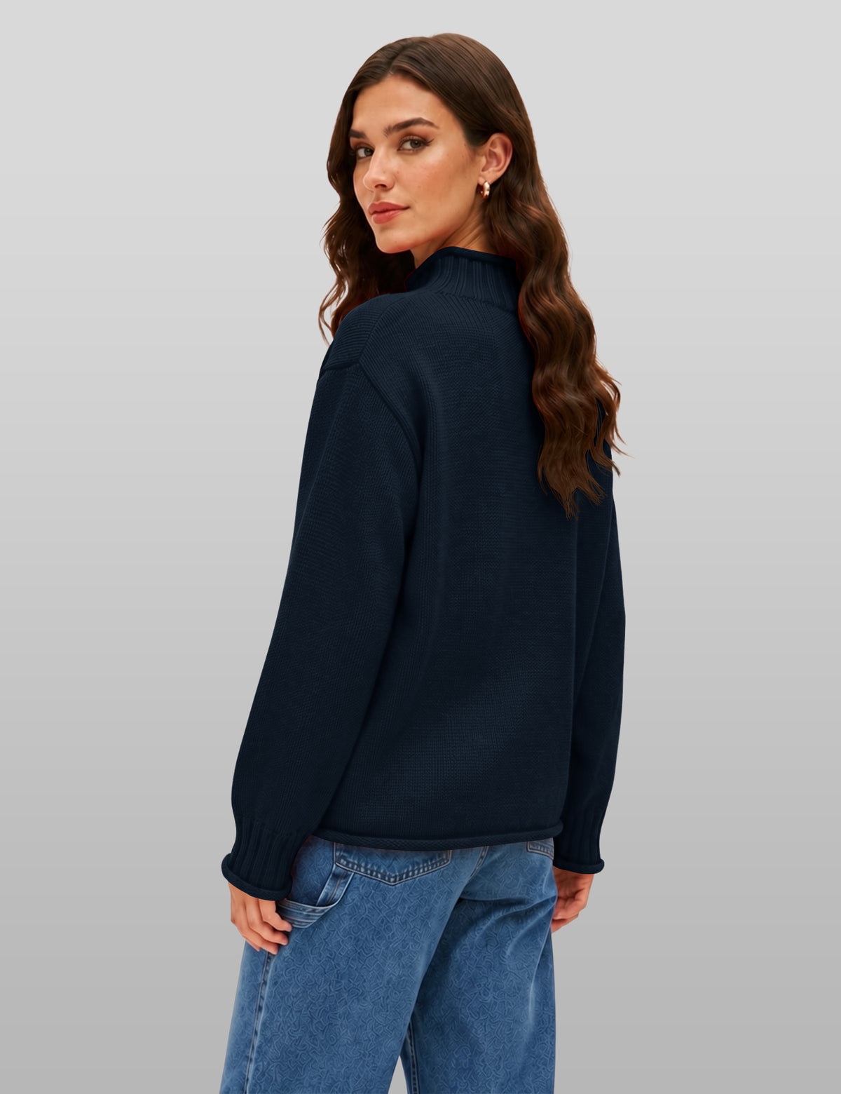 Lomom Womens Cotton Sweater Long Sleeve Mock Neck Fall Winter Tops