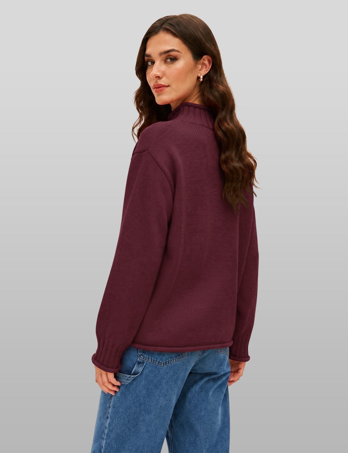 Lomom Womens Cotton Sweater Long Sleeve Mock Neck Fall Winter Tops