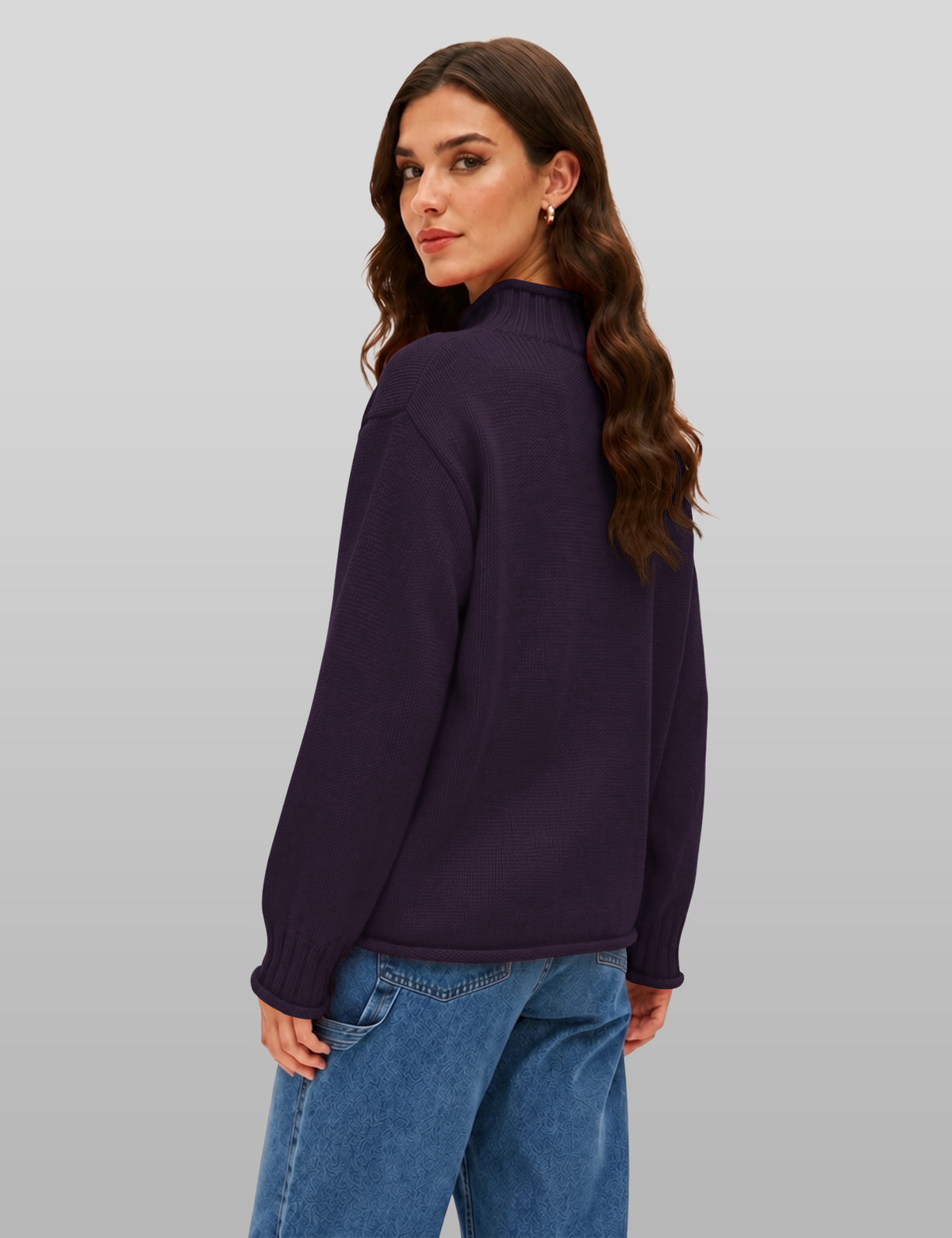 Lomom Womens Cotton Sweater Long Sleeve Mock Neck Fall Winter Tops