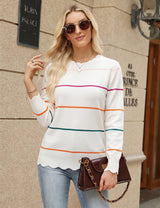 LOMON Sweaters for Women Fall Scalloped Long Sleeve Pullover