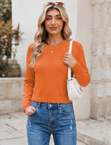 LOMON Women's Cropped Sweaters Crewneck Fall Clothes Long Sleeve Knit Tops