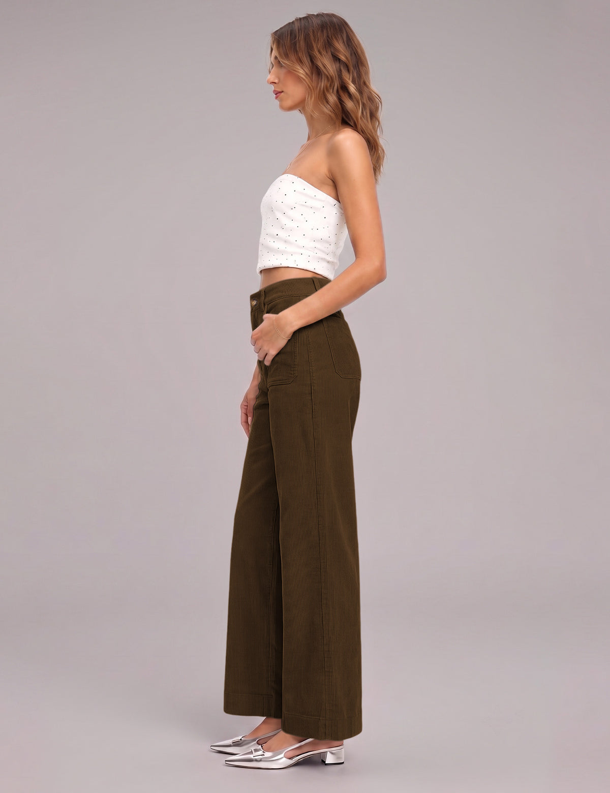 LOMON Women's Corduroy Pants, Low Rise Straight Leg Casual Work Pants