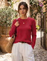 LOMON Women's Cable Knit Sweater Long Sleeve Crew Neck Fall Tops
