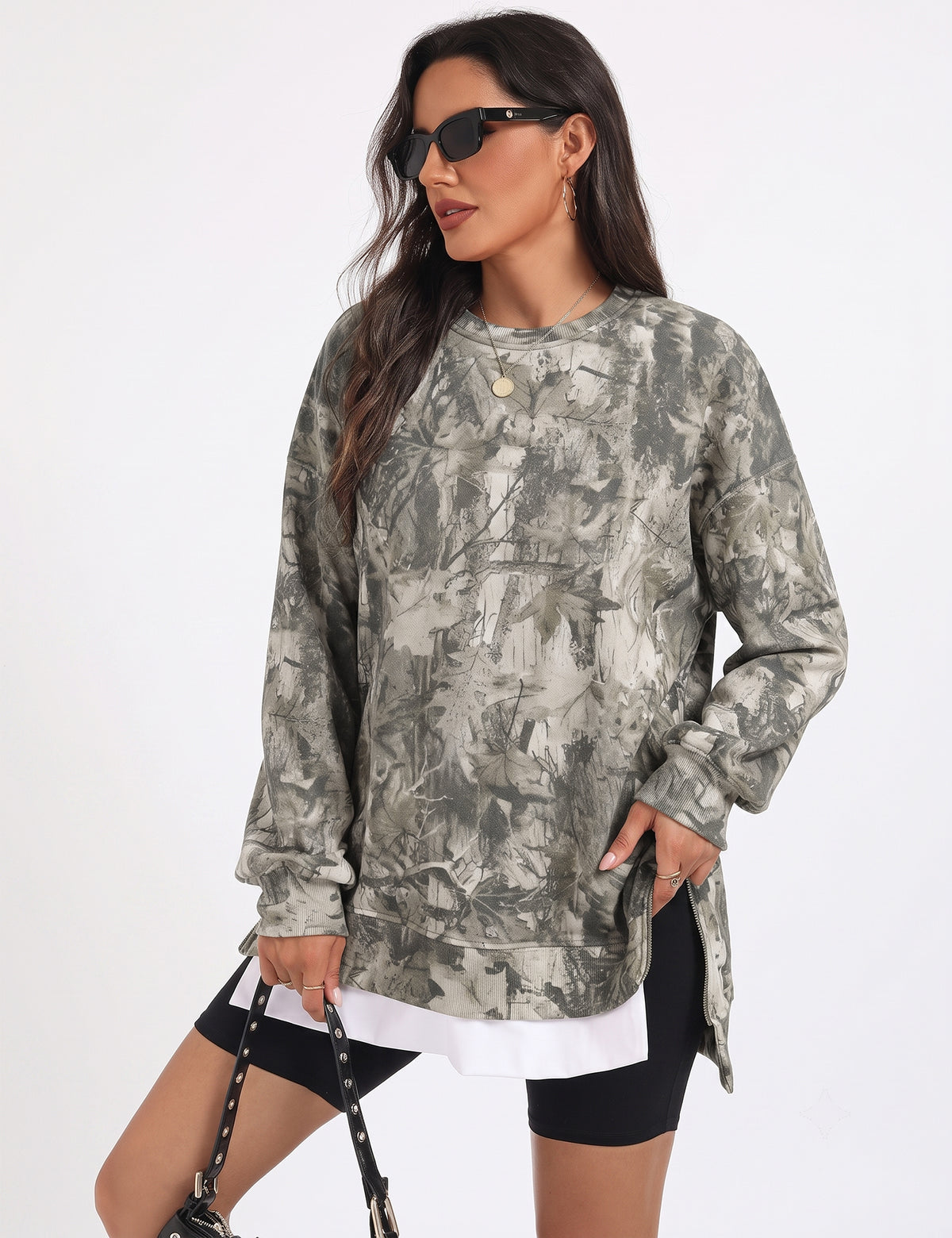 LOMON Women Fleece Oversized Crewneck Sweatshirt Layered Tunic Pullover