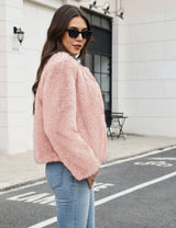 LOMON Women's Winter Cropped Faux Fur Coat Long Sleeve Open Front Cardigan