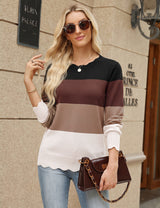 LOMON Sweaters for Women Fall Scalloped Long Sleeve Pullover