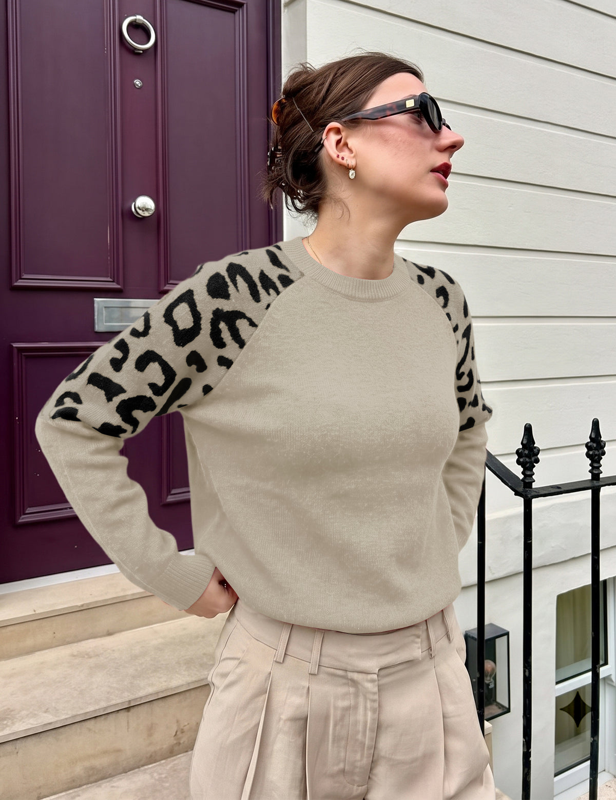 LOMON Sweaters for Women Crew Neck Long Sleeve Pullover Tops