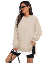 LOMON Women Fleece Oversized Crewneck Sweatshirt Layered Tunic Pullover