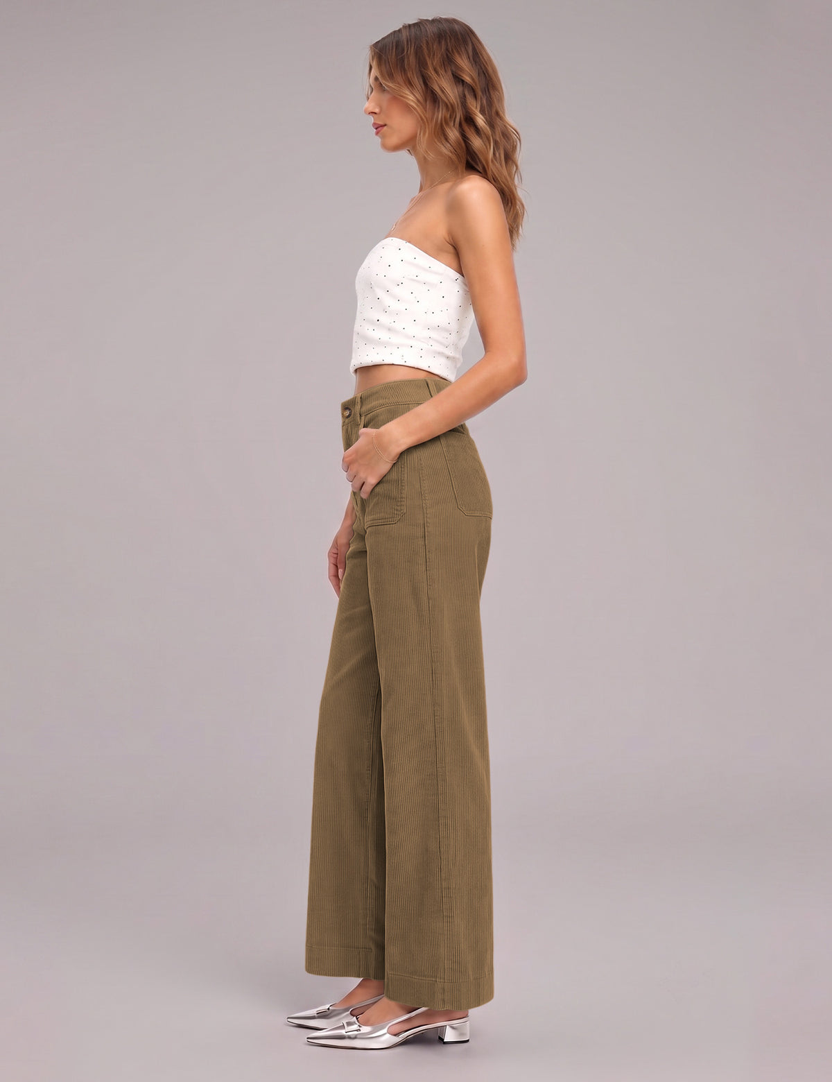 LOMON Women's Corduroy Pants, Low Rise Straight Leg Casual Work Pants
