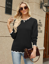 LOMON Sweaters for Women Fall Scalloped Long Sleeve Pullover