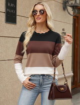 LOMON Sweaters for Women Fall Scalloped Long Sleeve Pullover