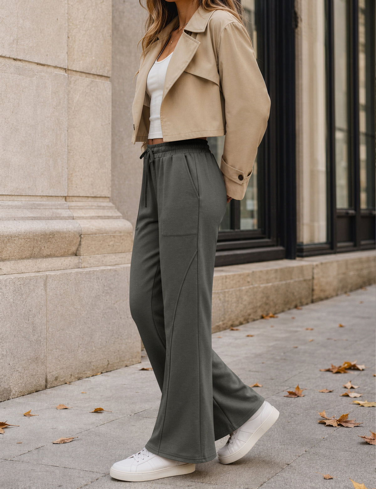 LOMON Wide Leg Sweatpants Women Fleece Fall Spring Sweat Pants